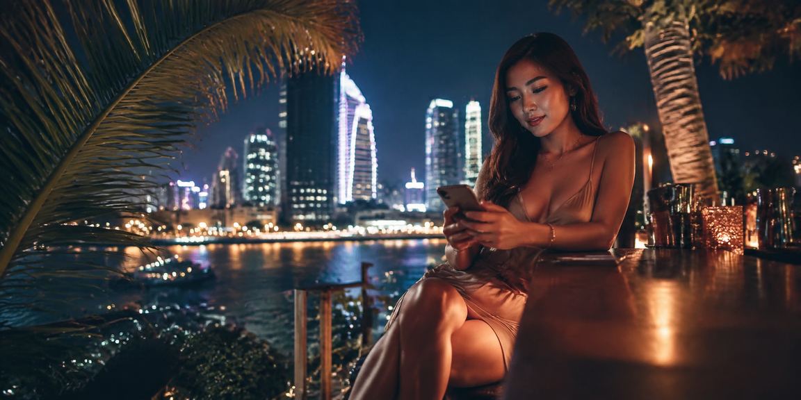 Người dùng TP.HCM chơi casino mobile ban đêm với ánh đèn neon